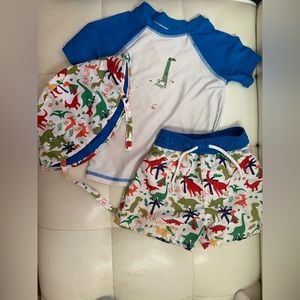Floatimini Toddler Boy Dinosaur Swimming Suit Matching Set w/ Hat